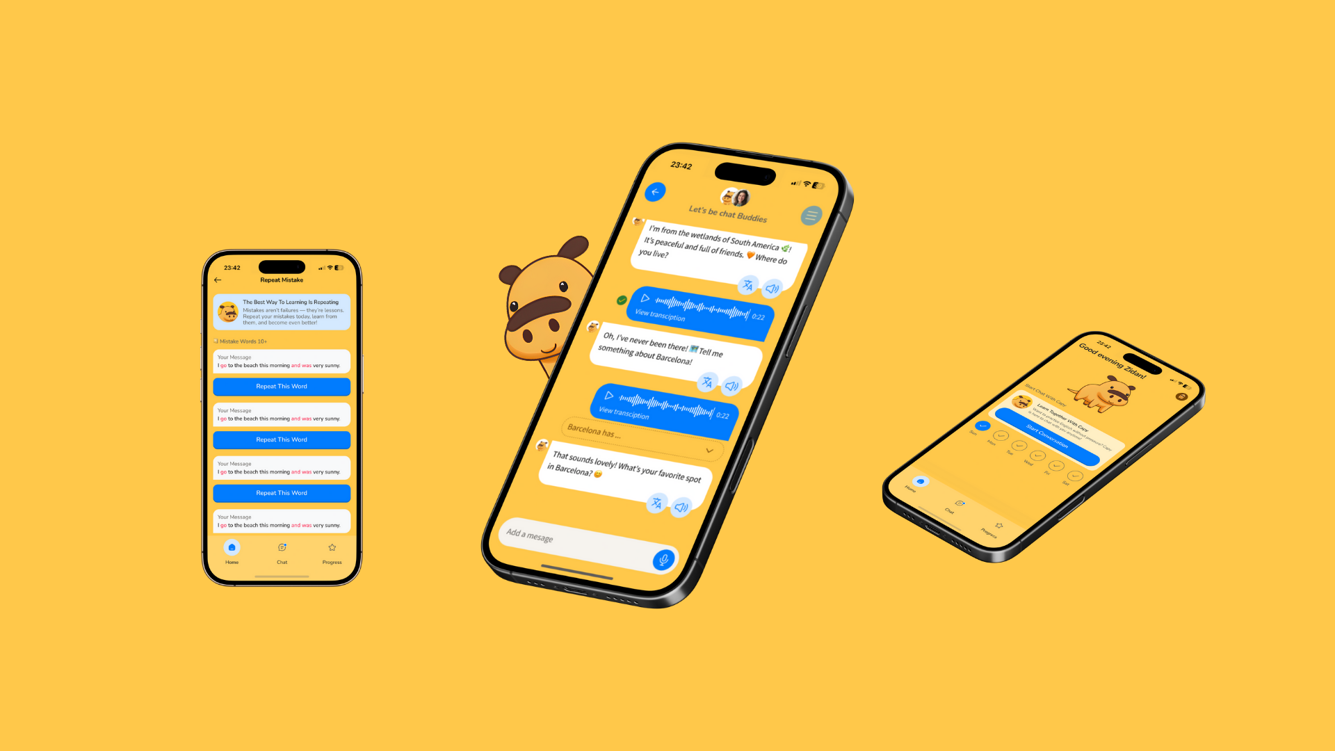 Screenshots of the Aispeak app